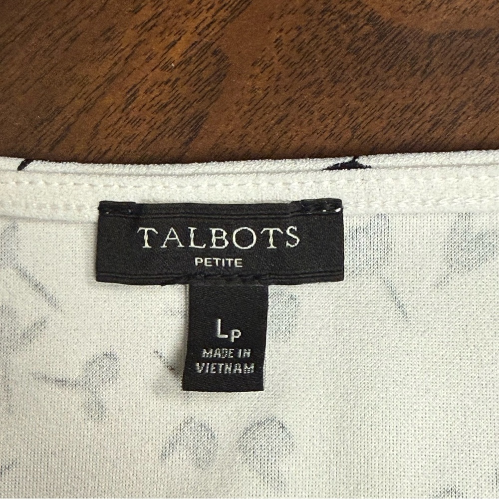 Talbots Petite LP Black White Floral Tie Front Sleeveless Blouse Top Work - Picture 7 of 8